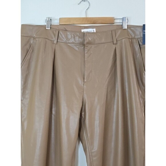 Abercrombie & Fitch Faux Leather Pants Womens Plus Size 36 22 Wide Leg Tailored - Picture 2 of 10